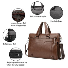SYGA Mens Messenger Bag Waterproof Leather Computer Laptop Bag Vintage Briefcase Business Satchel Shoulder Bag Luxury Look Gift for Men and Women - Black