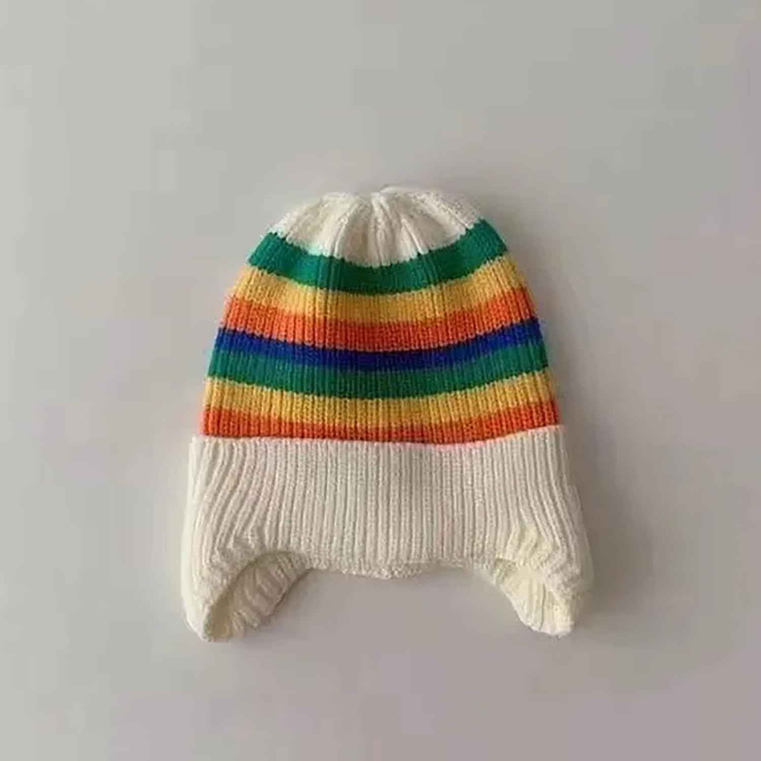 SYGA Baby Winter Cap 1-5 Years Wool Multi-Stripe Warm Knitted Hat with Ear Protection Rainbow hat [Beige]