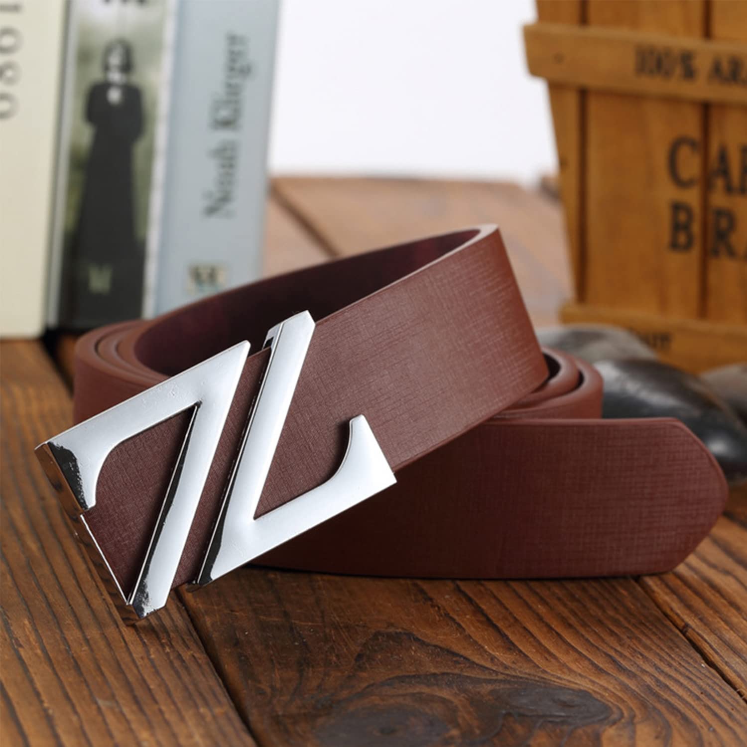 SYGA Men's Leather Belt Stylist Belt Casual Pants Belt Double 7 Number Buckle Belt Men (Black)