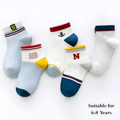 MOMISY 5 Pairs Girl Boys Tube Socks Toddlers Infant Solid Color Boat Spring and Autumn Socks Stretch Baby kids Sock (Symbol, 9 Year to 12 Year)