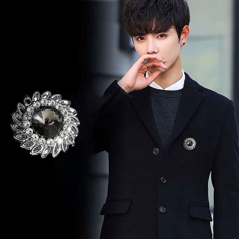 SYGA Men's Suit Chest Brooch Fashionable Gemstone Decoration Diamond Clothing Accessories(Silver)