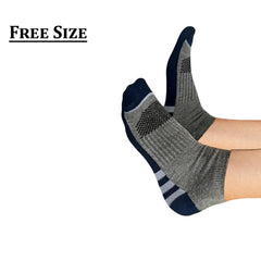 MOMISY Men's Premium Cotton Cushion Ankle length Socks, (Multicolor) Pack of 5 (Free Size) (3 Stripes)