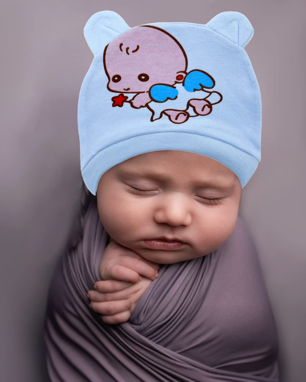 SYGA Newborn Baby Cap Soft Cotton Angel Crtoon Comfortable Infant Boys & Girls Cap for 0-6 Months-Blue