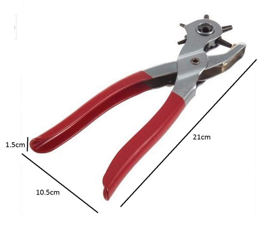 Syga Iron 6 Sizes Revolving Leather Hole Punch Plier for Quick Size Adjustment (Red)