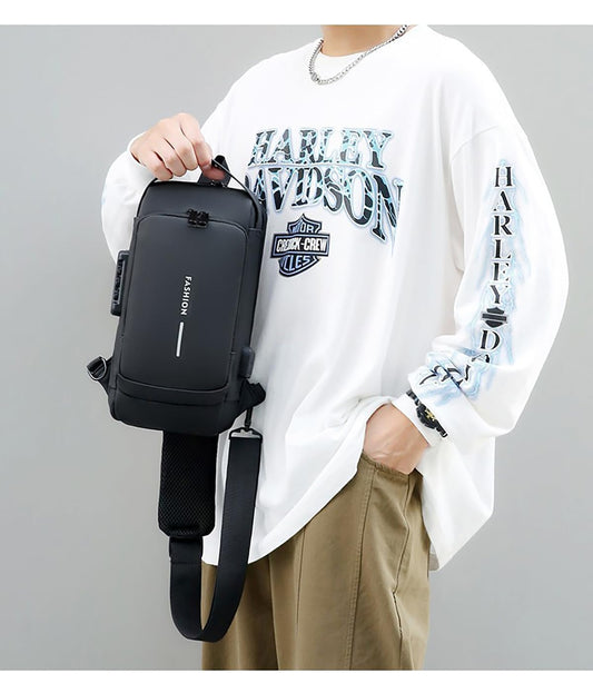 SYGA Men & Women Motorcycle Bag Code Anti-Theft Chest Bag Men's Bag Shoulder Bag Sports Waist Bag Casual(Black)