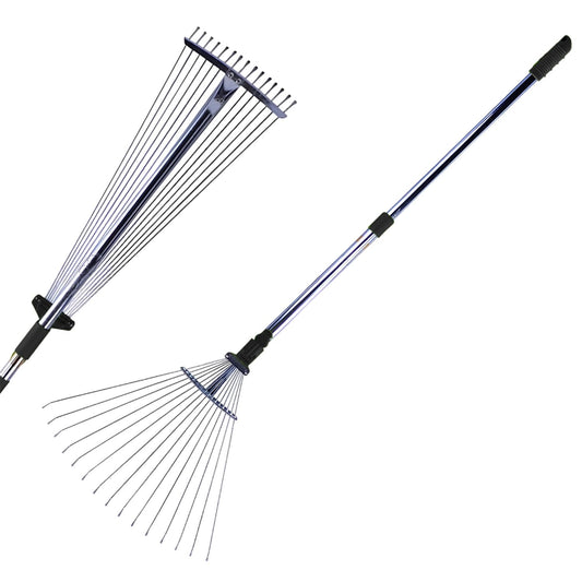 STANSY Adjustable Garden Leaf Rake, Telescopic Metal Handle 31-64 Inch, Heavy-Duty Lawn Yard Rake for Grass Clippings, Garden Debris, Outdoor Cleaning