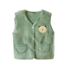 MOMISY Unisex Baby Girls Boys Faux Fur Sleeveless Vest Coat Lightweight V-Neck Short Gilet for Toddler (1 to 2 years, Green)
