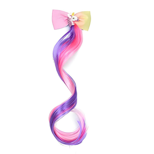 SYGA Children's Cute Cartoon Pony Unicorn Bow Hair Extensions For Girls three colors Hairpin Wig Headdress Colorful Wig(Multi-06)