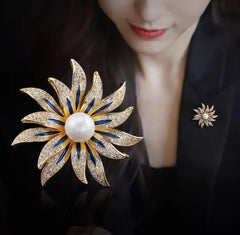 SYGA Brooch Pin Fashion Crystal Rhinestone Jewellery Pin Vintage Clothing Accessories Decoration Pearl Sunflower Brooches For Women- S235