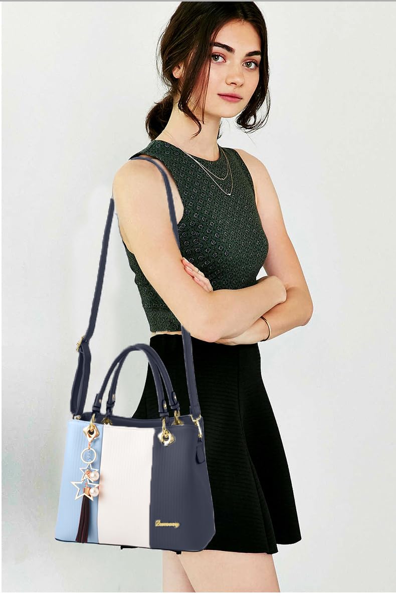 SYGA Handbags for Women with Multiple Internal Pockets in Pretty Color Combination, Women's Satchel Handbag(NAVY BLUE)