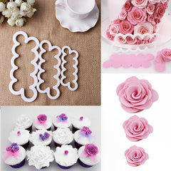 Syga 3pcs Cake Decoration Mold, DIY One-Piece Molded Fondant Roses Printing Mould Tool Set, Food Grade Cutter Modeling Tools for Christmas Party Wedding Cake in Mould Dessert Decorators, White