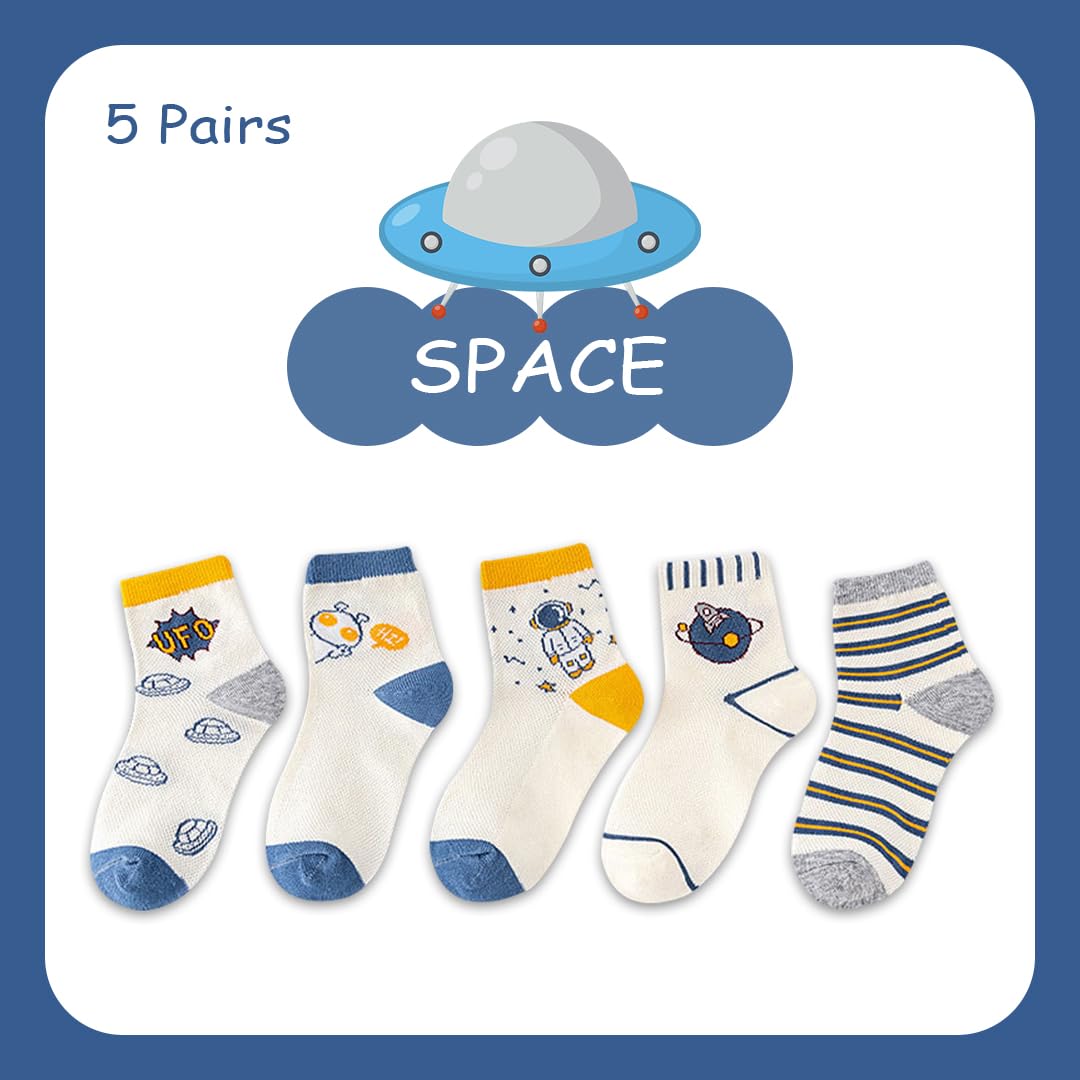 SYGA 5 Pairs Baby Girl & Baby Boy Socks, Toddlers Infant Cotton Stretch Crew Socks with Space Design, Suitable for 9 Months to 2 Years baby