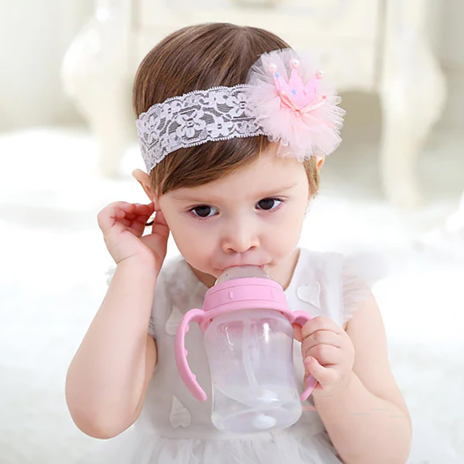 Baby Girl Headband with Flower, 0-3 Years, Silver