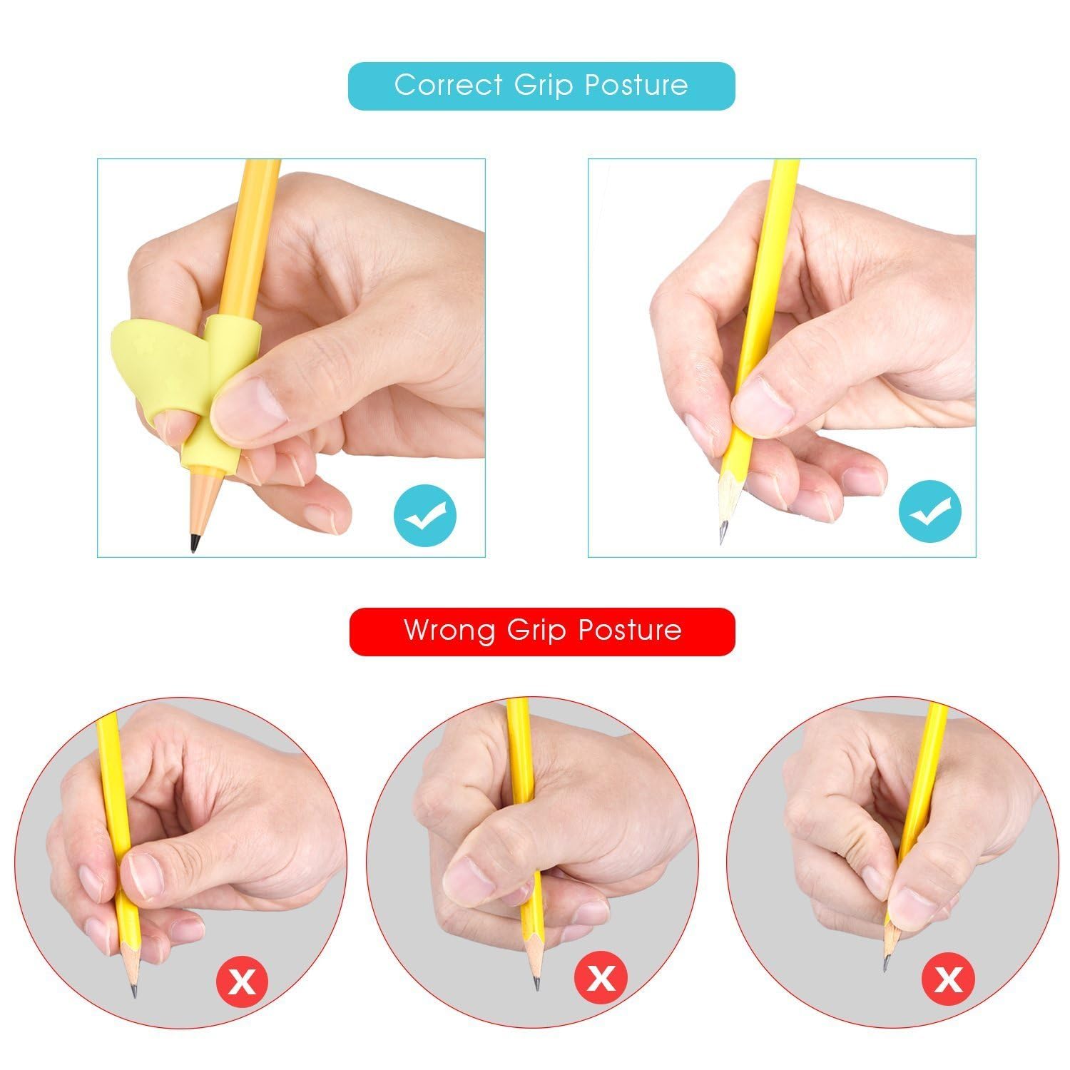 SYGA 3 Pcs Pencil Grips for Kids Handwriting,Silicone Ergonomic Pen Writing Aid Grip Pencil Grip