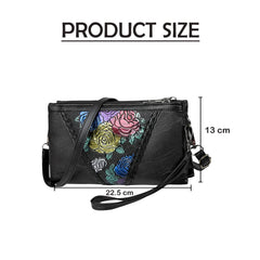 MOMISY Women Embroidery Crossbody Bag Small Shoulder Purse Soft Synthetic Leather Mobile cell phone bag For Ladies (Rose)