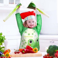 MOMISY Waterproof Smock Painting Apron for Kids Full Sleeve Feeding Bib for Babies Cartoon Animal Art for Infants Toddler Boys Girls (Green Frog)