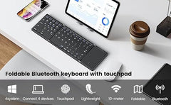 HETVIN Foldable Bluetooth Keyboard, Tri- Foldable Portable Wireless Keyboard with Touchpad, USB-C Rechargeable for iOS, Android, Windows System Laptop Tablet Smartphone Device