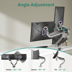 Jin Office Heavy Duty Dual Monitor Stand with Gas Spring Height Adjustment for 13-35" Monitors | Adjustable Double Monitor Arm | 2 Monitors Desk Mount | 15 KG Weight Capacity per Arm (Premium Silver)
