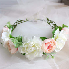 SYGA Women Front Side Rose Floral Crown Hair Wreath Leave Flower Headband Tiara with Adjustable Ribbon