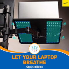 Karomouj Monitor Arm Desk Mount – Ergonomic Dual Monitor Stand with Laptop Tray, Fully Adjustable Heavy-Duty Monitor Mount for Desks, Increases Comfort & Productivity (Black)