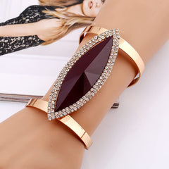 SYGA Hand Metal Wide Face Hollowed Gemstone Bracelet for Girl, Party, Holiday, Beach Accessories - 2 Stone Black