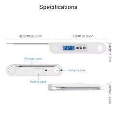 SYGA Instant Read Cooking Thermometer Digital Food Thermometer Backlit LCD Display Foldable Long Probe and Auto On/Off Very Suitable for Kitchen Cooking BBQ Water Meat Milk-White
