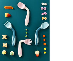 MOMISY Baby l Infant Bendable Fork and Spoon Set | Newborn Toddler Self Feeding Utensils Cutlery Set Perfect Training Eating Tools for Kids - (Set of 2, 1 Fork, 1 Spoon) (Pink)