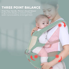 MOMISY 6 In 1 Multipurpose Baby Carrier for New Born Kid | Sling Kangaroo Bag with 6 Carry Positions & Cushioned Seat | Adjustable Carrier with Hip Seat | Carry Bags for 0 to 2 years Boys Girls (Light Green)