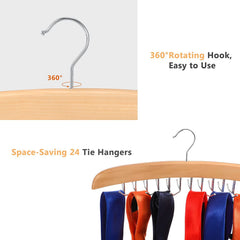 MOMISY Tie Belt Clothes Wooden Hanger with 24 Hooks Adjustable Belt Closet Hangers Tie Storage Racks Wood Multipurpose Wardrobe Organizers for Men Women Tie Scarf Messenger Bag