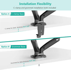 SYGA Monitor Stand Arm Desk Mount Fully Height Adjustable Bracket with C-Clamp & Gronment 180 Tilt Rotation Supports 13 to 27 Inch Monitors and TV - Dual Mobile Base