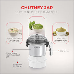 Sujata Multimix Juicer Mixer Grinder|900 Watts Double Ball Bearing Motor|22000 RPM|Non-Stop 90 Mins Running|3 Jars including 1750ml Blender with Coconut Milk Extractor,1000ml, 500ml Jar| (White)