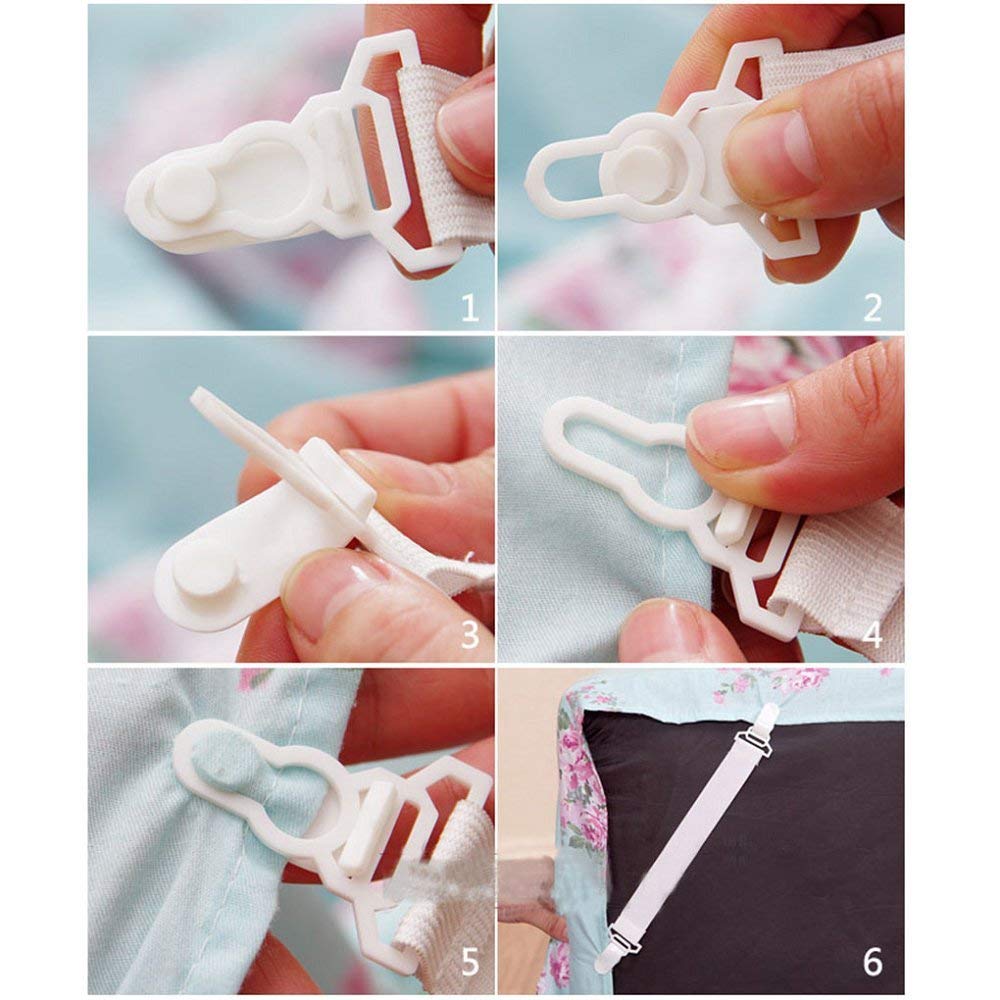 SYGA 4 Pieces Adjustable Bed Sheet Gripper Clip Holder-Bed Sheet Fasteners Suspenders-Bed Sheet Holder Tie(White)