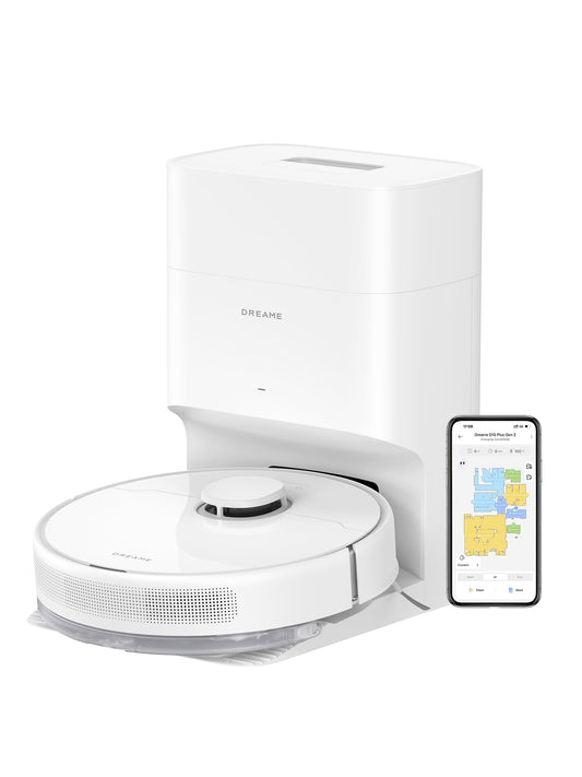 DREAME D10 Plus Gen 2 Robot Vacuum and Mop, Self-Emptying with 90-Day Dust Storage, 6,000Pa Suction for Carpets & Pet Hair, LiDAR Smart Navigation, 285-Min Runtime, Multi-Floor Mapping, White