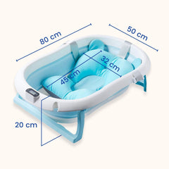SYGA Baby Bath Tub, Foldable Bathtub with Support Cushion, Drain Plug,Stable Anti-Skid Collapsible Infant Shower Basin for Toddlers Newborns Bathing_Blue