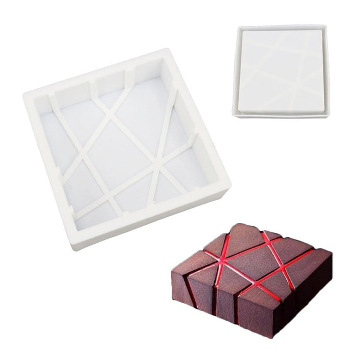 SYGA Silicon Geometric Twill Square Shape Mousse Cake Mold French Dessert Baking Cake Mould White