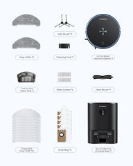 Laresar L6 Pro Robotic Vacuum Cleaner&Mop Combo-Auto Dirt Disposal,App Control,Works With Alexa,Lidar Navigation Smart Mapping,3000Pa Suction For Pet Hair,Floor,Carpet (1 Year Warranty)-Black,6 Hours