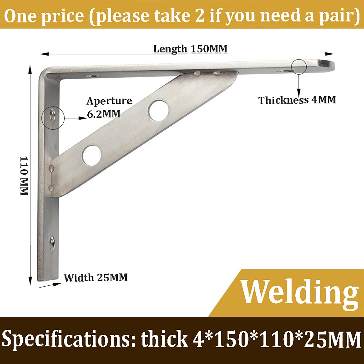 SYGA Stainless Steel Solid Thickened Triangular Bracket Wall-Mounted Rack Partition Support Layer Plate Support Bracket(4MM-150MM-LONG)