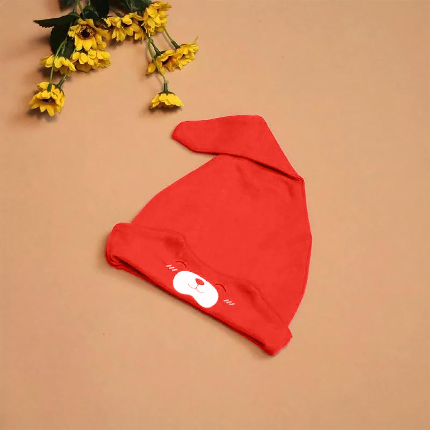 SYGA Baby Cap Cotton Small Cute Puppy Long Tailed Design Strechy Comfortable for Baby Sleep Cap 0-2 Years Red