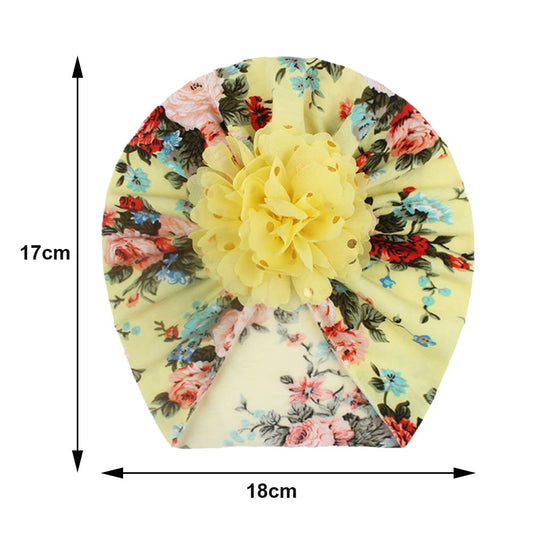 SYGA Baby Turban Hat, Toddler Beanie Cap Infant Hat 6 Month-4 Years Cotton Floral Baby Cap Headwear Unisex with Big Flower Soft Cute Hat, Yellow Floral