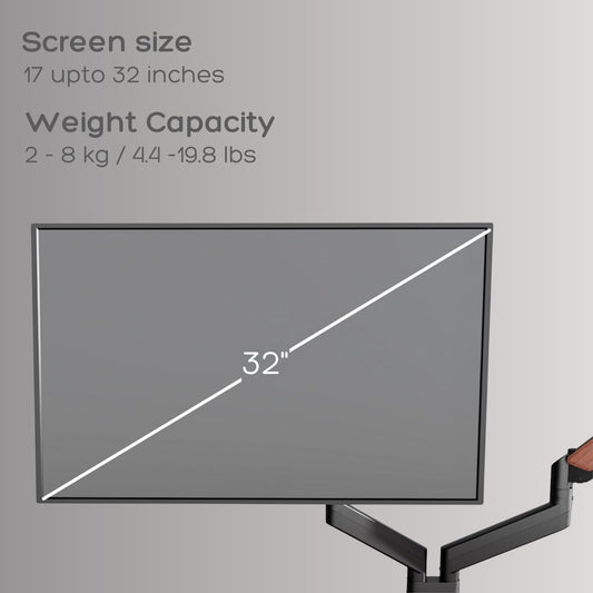 Flowlyf Black Dual Wooden Texture Premium Gas Spring Monitor Arm | 17-32" Screen Monitor VESA Mount | Height Adjustability | 360 Degree Rotation |Easily Hold Upto 8KG Weight Each |2 Way Wire Manager