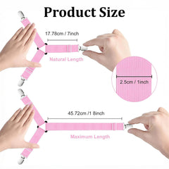 MOMISY Bed Sheet Holder Straps | Adjustable Bed Sheets Fastener and 3 Way Mattress Cover Holder Fasteners | The Triangle Bedding Keeper with Heavy Duty Grippers Clips Black Triangle (4pc/Set) (Pink)