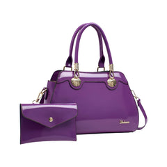 SYGA 2-Piece Women's Glossy Handbag with Matching Wallet | Elegant Shell Design Tote Bag with Gold Hardware