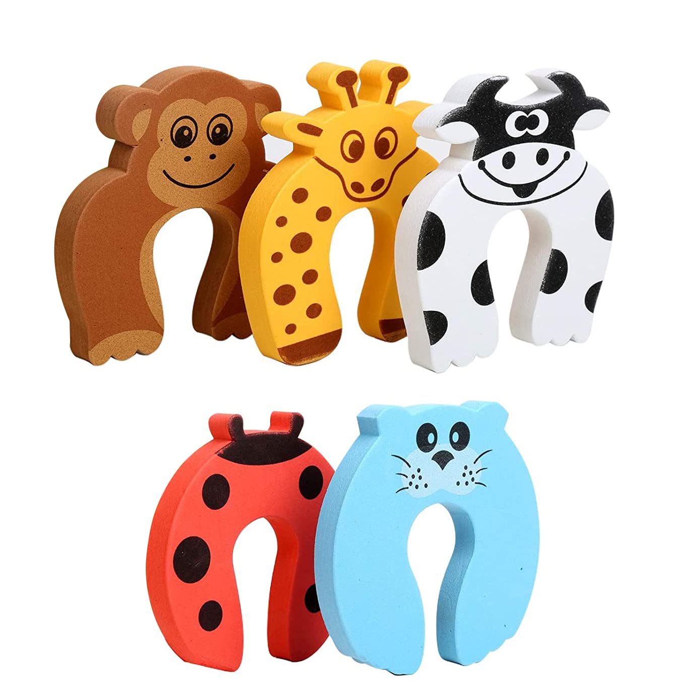 SYGA 5 Pcs Children Safety Door Pinch Guard,Door Slam Stopper Soft Foam Door Stopper,Prevents Finger Pinch Injuries &Child or Pet from Getting Locked in Room,Colorful Cartoon Animal Cushion-Muticolor