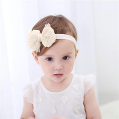 SYGA 3 Pcs Baby Girl Headband Soft Flower Bow Strechable Hairband Suitable For Newborns, Infants, Toddlers and Kids 0-3 Years(Golden Crown Double Flower)