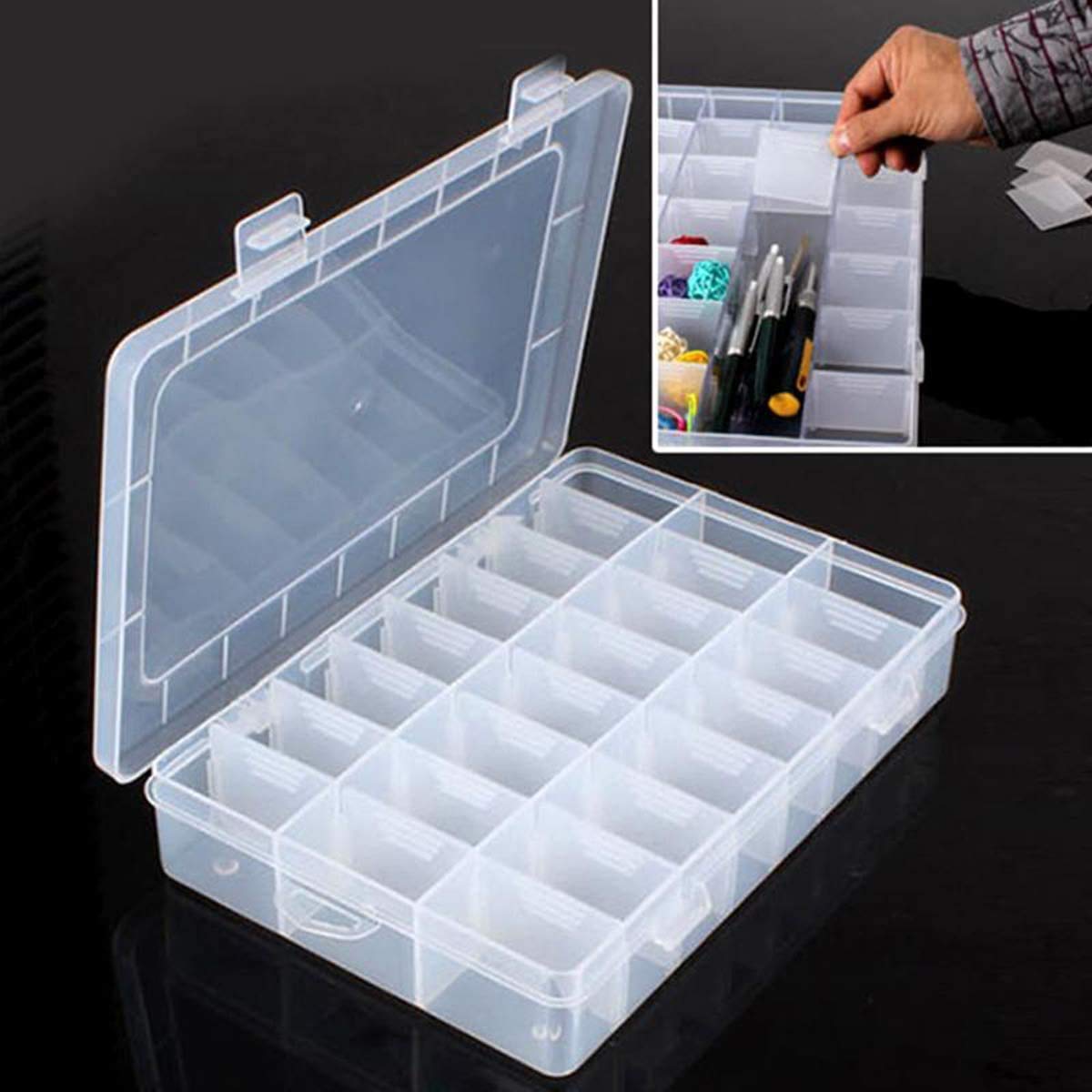 SYGA 28 Grid Cells Multipurpose Plastic Rectangular Storage Box with Removable Dividers, (White, Small)