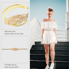 SYGA Women Metal Chain Angle Wings Buckle Stretchy Skinny Belt, Gold(Fits Waist Size 26-36)
