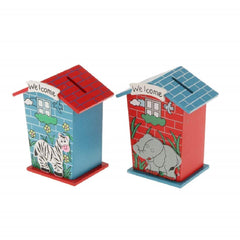 SYGA 1 Piece Small Animal Cartoon Wooden House Money Coin Saving Box Piggy Bank Children Gifts(Random)
