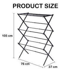 STANSY Foldable Cloth Drying Stand, Multi-Tier Metal Clothes Airer, Space-Saving Freestanding Laundry Rack for Home, Balcony, Laundry Room, Black