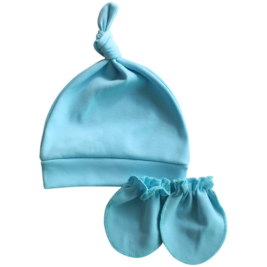 MOMISY Newborn Baby's Cotton Cap Mitten Set, 0-6 Months (IN, Age, 0 Months, 6 Months, SkyBlue)