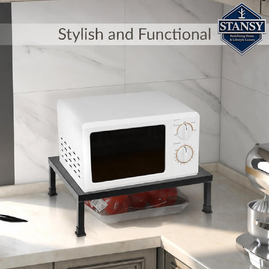 STANSY Microwave Oven Stand, Heavy-Duty Metal Shelf for Countertop, Black, Space-Saving Kitchen Storage Rack